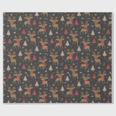 Papier cadeau cerfs de Noël joyeux (Plat)
