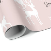 Papier Cadeau Cerfs de Noël personnalisés roses enveloppant du p (Coin rond)