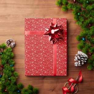 Papier Cadeau Cerfs et Snowflakes Motif de Noël rouge et blanc