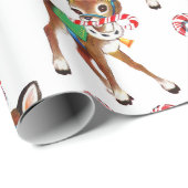Papier Cadeau Cerfs et Sucres de canne de Noël rétro (Coin rond)