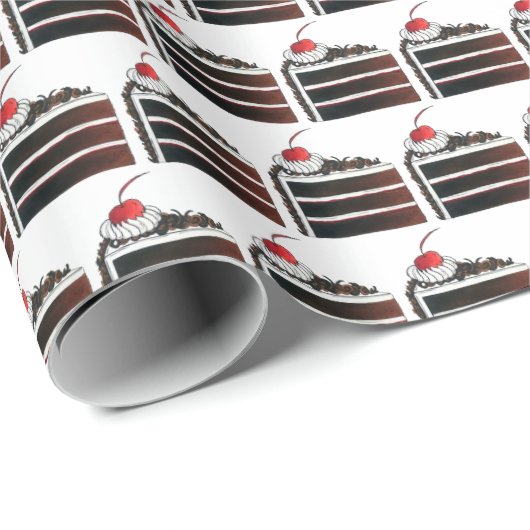 Papier Cadeau Cerise Forêt-Noire Gâteau Slice Anniversaire Fête (Coin rond)