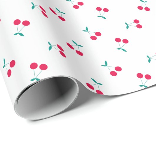 Papier Cadeau Cerise mignonne Cerises esthétiques Motif Blanc (Coin rond)