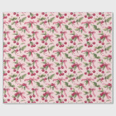 Papier Cadeau Cerise rose et rouge Joyeux anniversaire (Plat)