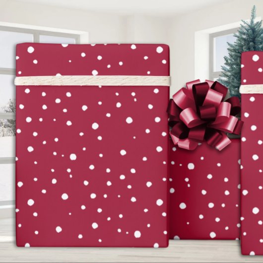 Papier Cadeau Cerise Rouge Blanc Falling Snow Holiday