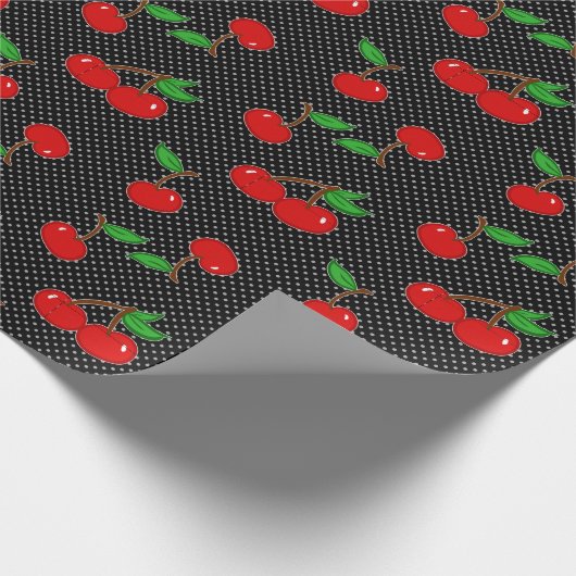 Papier Cadeau Cerise très pointillée dans le noir (Coin)