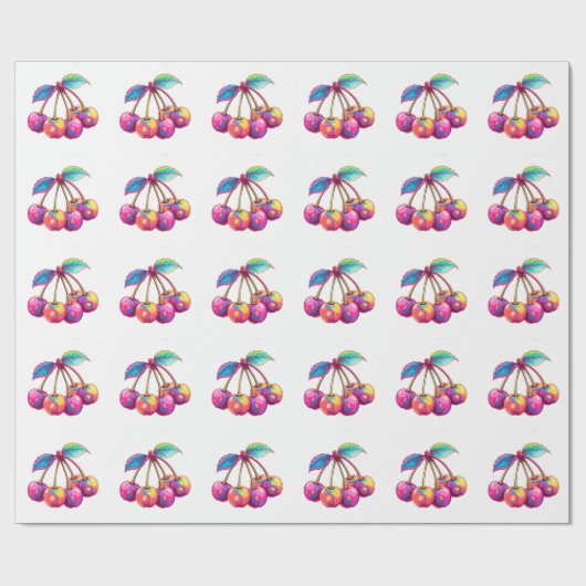 Papier Cadeau Cerises colorées (Plat)