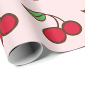 Papier cadeau Cerises de Noël roses (Coin rond)