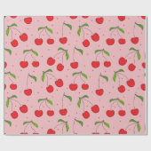 Papier Cadeau cerises de premier anniversaire rose et rouge (Plat)