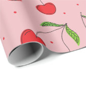 Papier Cadeau cerises de premier anniversaire rose et rouge (Coin rond)