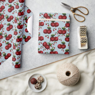 Papier cadeau Cerises d'hiver – Bleu glacé