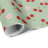Papier Cadeau Cerises Et Fleurs (Coin rond)