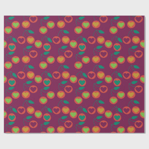 Papier Cadeau cerises magenta cœur
