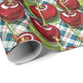 Papier Cadeau Cerises mignonnes À damiers milieu du siècle (Coin rond)