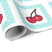 Papier Cadeau Cerises Retro Aqua Dots (Coin rond)