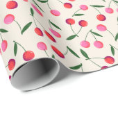 Papier Cadeau Cerises Retro Folk Art Berry sur Crème (Coin rond)