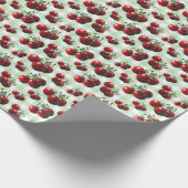 Papier Cadeau Cerises Rétro fraîchement cueillies gingham vert (Coin)