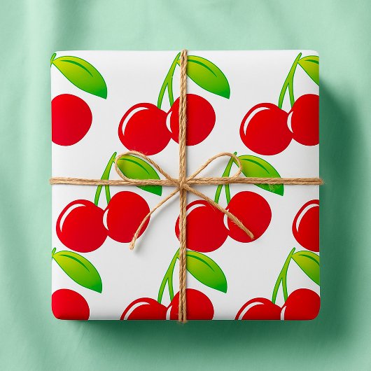 Papier Cadeau Cerises rouges brillantes
