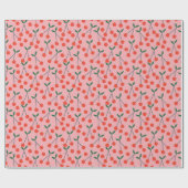 Papier Cadeau Cerises rouges et roses Saint Valentin (Plat)