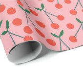 Papier Cadeau Cerises rouges et roses Saint Valentin (Coin rond)