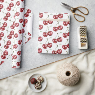 Papier Cadeau Cerises Rouges Fruit Anniversaire