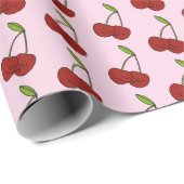 Papier Cadeau Cerises rouges Kawaii en rose (Coin rond)