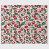Papier Cadeau Cerises rouges sur en vichy rose (Plat)