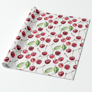 Papier Cadeau Cerises vintages et Feuilles