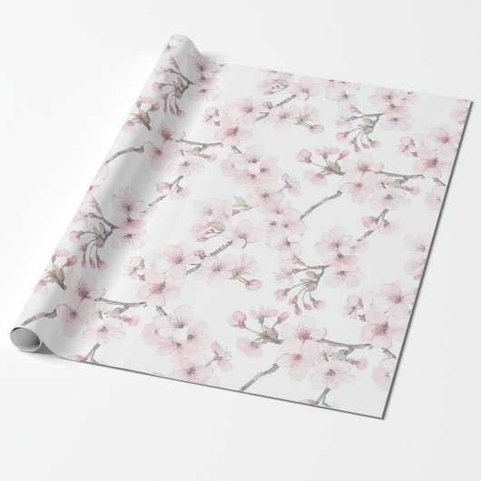 Papier cadeau Cerisier à fleurs roses (Déroulé)
