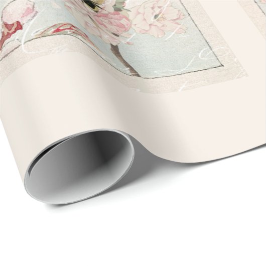 Papier Cadeau Cerisier En Fleur D'Oiseau Bee Moth Découpage Ti (Coin rond)