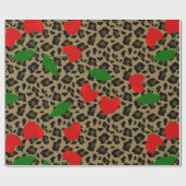 Papier Cadeau cerisier léopard en forme de coeur rocailleux (Plat)
