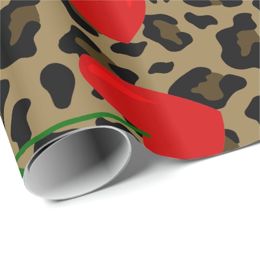 Papier Cadeau cerisier léopard en forme de coeur rocailleux (Coin rond)