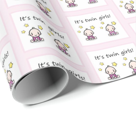 Papier Cadeau C'est Twin Girls Gift Wrap, Baby shower Gift Wrap (Coin rond)