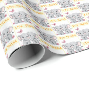 Papier Cadeau C'est Twins Elephant Gift Wrap, Twins Baby shower
