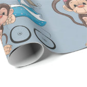 Papier Cadeau C'est un Baby shower de singe garçon (Coin rond)