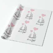 Papier Cadeau C'est un Baby shower-mère fille rose éléphant (Déroulé)