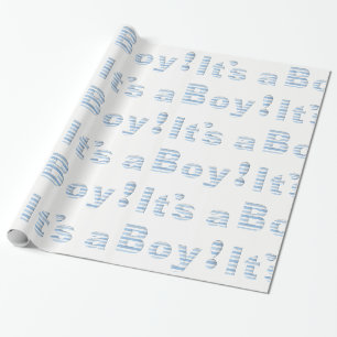 Papier Cadeau C'est UN GARÇON ! BABY SHOWER bleu et blanc