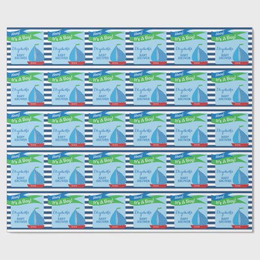 Papier Cadeau C'est un garçon, baby shower nautique bleu (Plat)