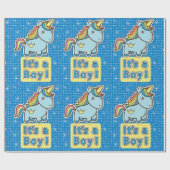 Papier Cadeau C'est un garçon Baby shower Unicorn (Plat)