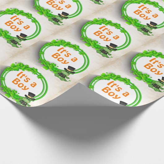 Papier Cadeau C'est un garçon mignon dragon dans Clovers Baby sh (Coin)