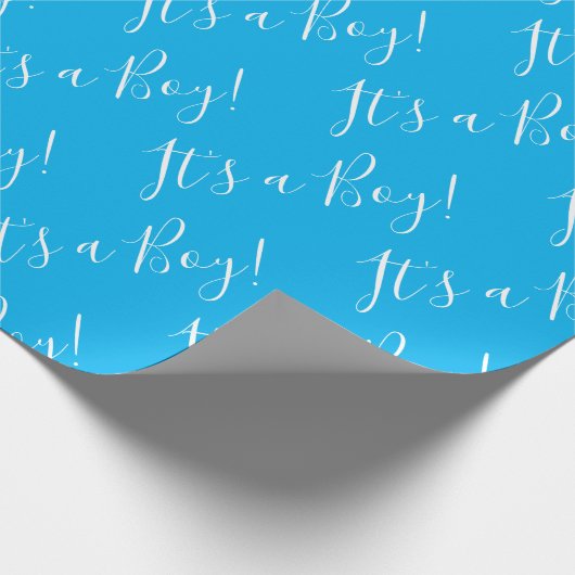 Papier Cadeau C'est un garçon Script Baby shower bleu papier env (Coin)