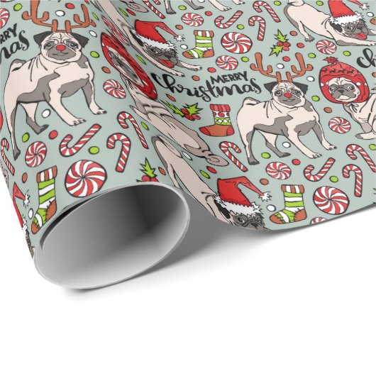 Papier Cadeau C'est un joyeux motif de Noël de carlin (Coin rond)