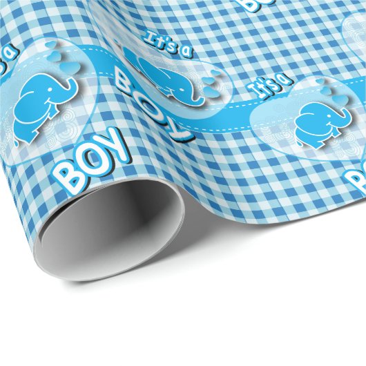 Papier Cadeau C'est un plaid de garçon, bleu et blanc avec (Coin rond)