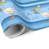 Papier Cadeau C'est une cigogne de bleus layette de garçon (Coin rond)