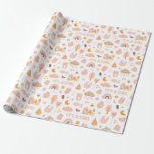 Papier Cadeau C'est une fille. Joli baby shower motif rose paste (Déroulé)