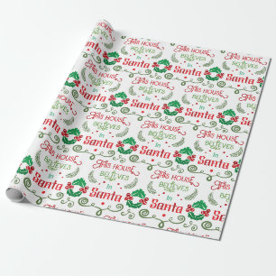 Papier Cadeau Cette Maison Croit En Père Noël Fun Vert Et Rouge