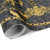 Papier Cadeau Chaînes en or Acanthus Noir & Or Posh de luxe (Coin rond)