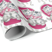Papier Cadeau Chaise de vanité Adorable Kittens Rose (Coin rond)