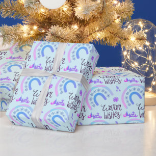 Papier Cadeau Chaleureux Arcs de Noël rose et bleu