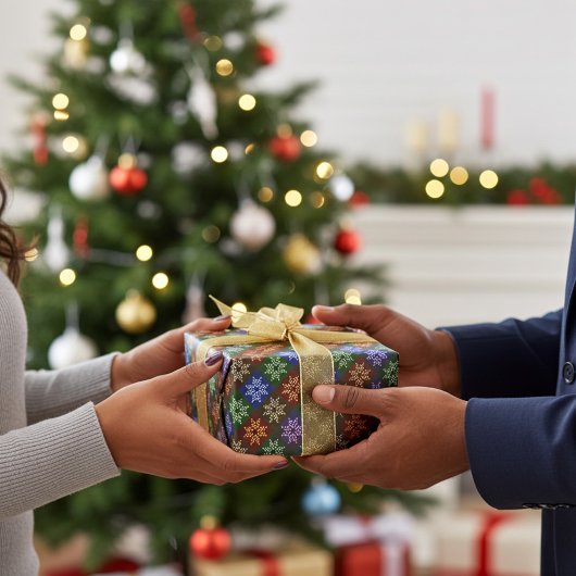 Papier Cadeau Chaleureux Coloré Noël Poinsettia Flower Motif