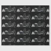 Papier Cadeau Chalk noir et blanc Snowy Town (Plat)